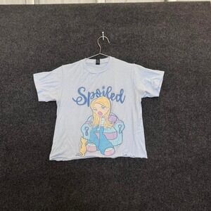 Spoiled Women's Small light blue cartoon graphic baby tee cropped shirt